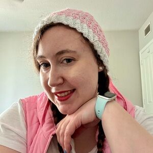 Handmade houndstooth crochet Pink and White Beanie